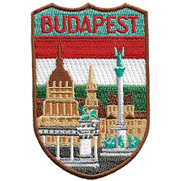 The name Budapest is above the Hungary flag and Hereo's Square. 
