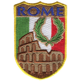 This shield patch displays the Roman Colosseum with Italy's flag as a background. The word 'Rome' sits at the top of the shield.