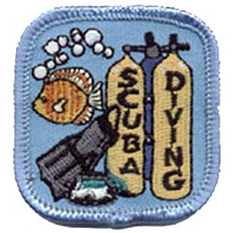 Scuba Diving, Mask, Fins, Snorkel, Ocean, Fish, Bubbles, Tank, Dive, Sea, Water, Patch, Embroidered Patch, Merit Badge, Crest, Girl Scouts, Boy Scouts