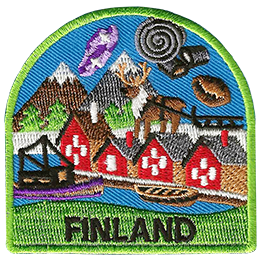 This tourist patch showcases Finlandian culture.