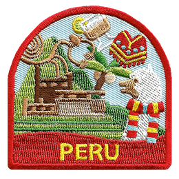 The word Peru is underneath a myriad of Peru-themed symbols.