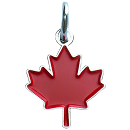 A beautiful red maple leaf has been turned into a decorative metal charm.