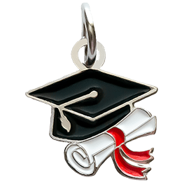 A grad hat has been turned into a cute metallic charm to celebrate graduation day.
