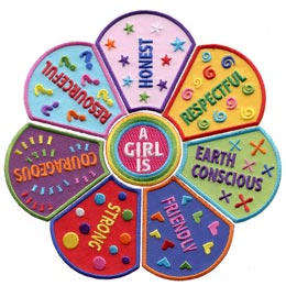 A Girl Is, Girls, Honest, Respectful, Resourceful, Strong, Friendly, Earth, Conscious, Courageous, Center, Rainbow, Colour, Patches, Sets, Embroidered Patch, Merit Badge, Badges, Emblems, Iron On, Iron-On, Crests, Lapel Pins, Insignia, Girl Scouts, Boy Scouts, Girl Guides