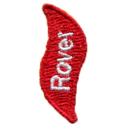 Rover is stitched onto a red flame.