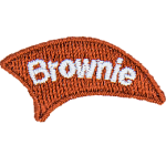 A brown flame with the word Brownie on it.