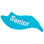 The word Senior is stitched on a light blue flame.