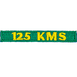 The number 125 KMS are stitched in yellow on a green background.