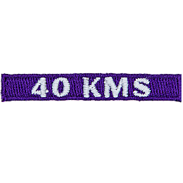 The number 40 KMS is stitched in white on a purple background.