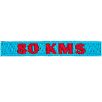 The number 80 KMS are stitched in red on a blue background. 
