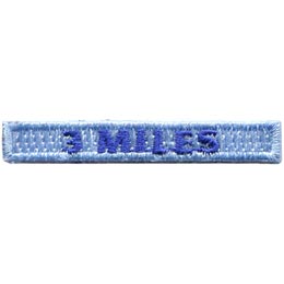 The words 3 Miles are stitched in dark blue on a light blue background.