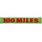 The number 100 Miles are stitched in red on a green background.