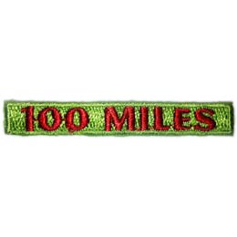 The words 100 Miles are stitched in red on a green background.