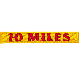 The number 10 Miles are stitched in red on a yellow background.