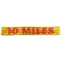 The words 10 Miles are stitched in red on a yellow background.