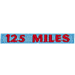 The number 125 Miles are stitched in red on a light blue background.