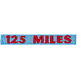 The number 125 Miles are stitched in red on a light blue background.