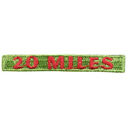 The number 20 Miles are stitched in red on a green background.