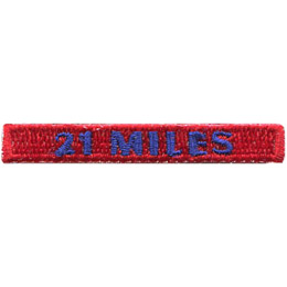 The words 21 miles are in blue on a red rectangle.