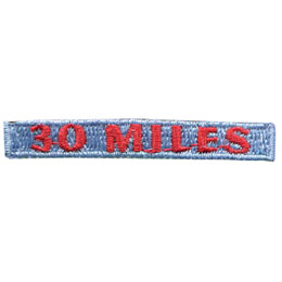 The number 30 Miles are stitched in red over a light blue background.