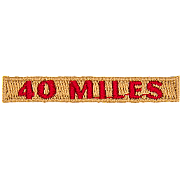 The number 40 Miles are stitched in red over a cream background.