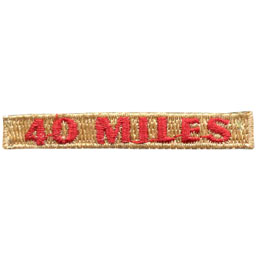 The number 40 Miles are stitched in red over a cream background.