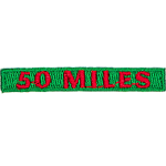 The number 50 Miles are stitched in red on a green background.