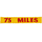 The number 75 Miles are stitched in red on a yellow background.