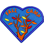 Two tree branches with fall-coloured leaves and the words Fall Camp above them.