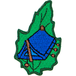 A blue tent on a green leaf.