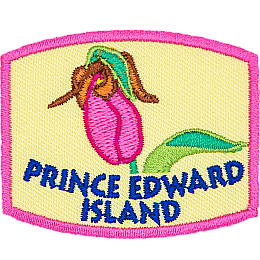 This arching rectangle patch displays Prince Edward Island's provincial flower: the lady's slipper.