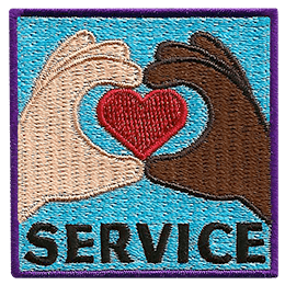 Two hands make a heart around a heart. The word Service is at the bottom.